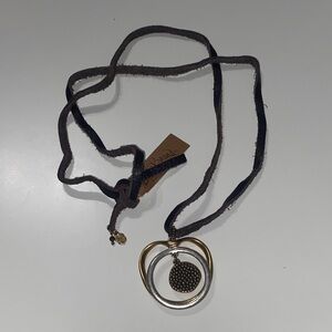 Lucky Brand Leather Gold Tone And Silver Tone Pendant Long Necklace